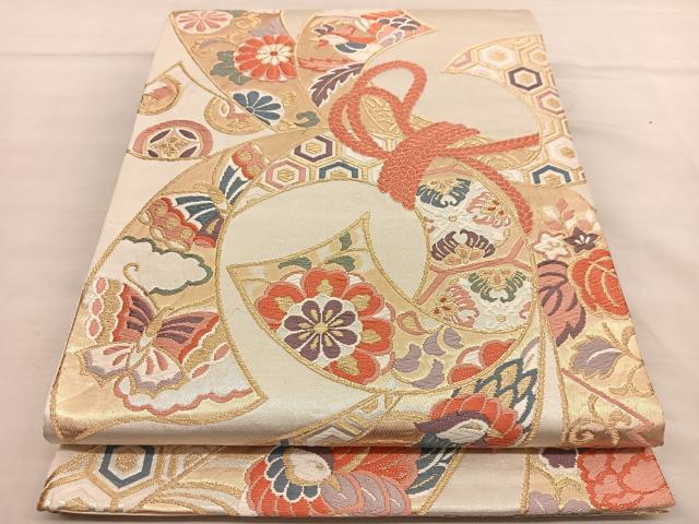 平和屋着物◎六通柄袋帯 唐織 束ね熨斗鳳凰花蝶文 金銀糸 正絹 逸品 BAAU0901hv