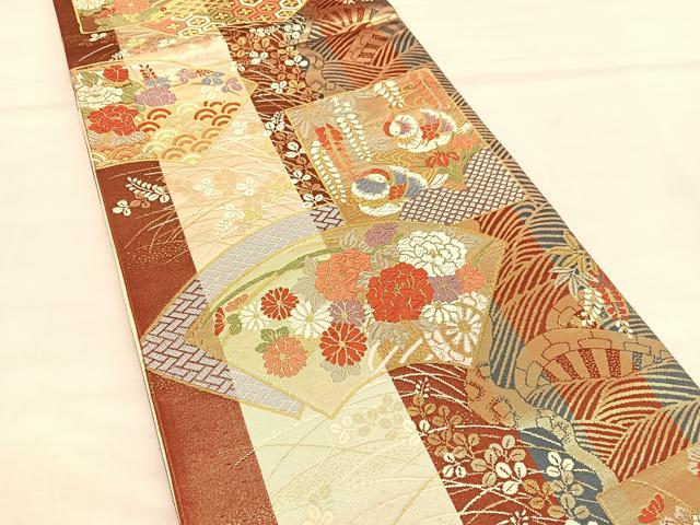 平和屋着物◎六通柄袋帯 唐織 鴛鴦花文 金糸 正絹 逸品 BAAU0928hv
