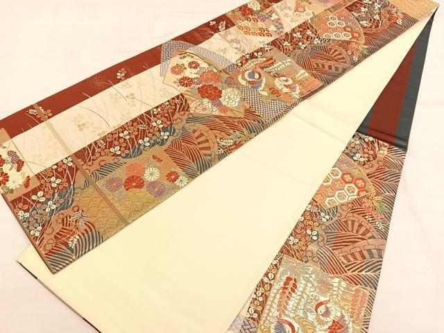 平和屋着物◎六通柄袋帯 唐織 鴛鴦花文 金糸 正絹 逸品 BAAU0928hv