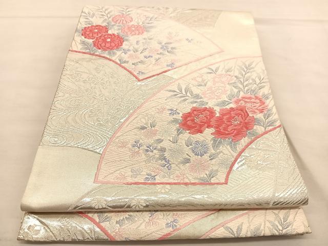 平和屋着物◎六通柄袋帯 唐織 地紙花文 引箔 正絹 逸品 BAAU1005hv