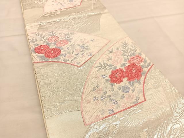平和屋着物◎六通柄袋帯 唐織 地紙花文 引箔 正絹 逸品 BAAU1005hv