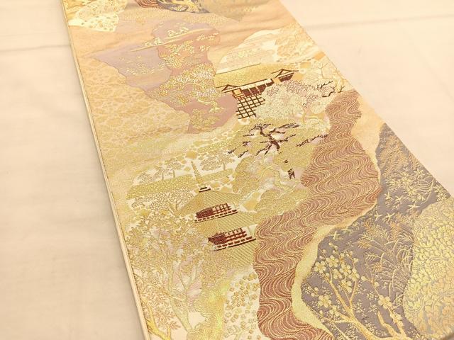 平和屋着物◎六通柄袋帯 清水寺 金糸 正絹 逸品 BAAU1008hv