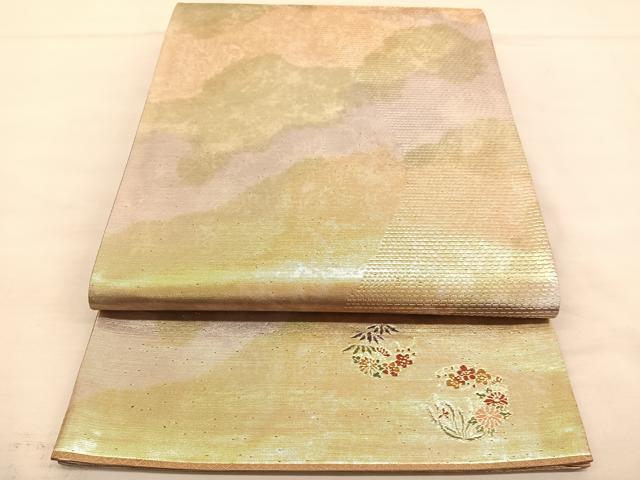 平和屋着物◎六通柄袋帯 加賀浪漫 ワンポイント 花丸文 金糸 正絹 逸品 BAAU1018hv