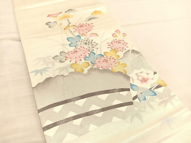 平和屋着物◎六通柄袋帯 草花文 引箔 正絹 逸品 BAAU1040hv