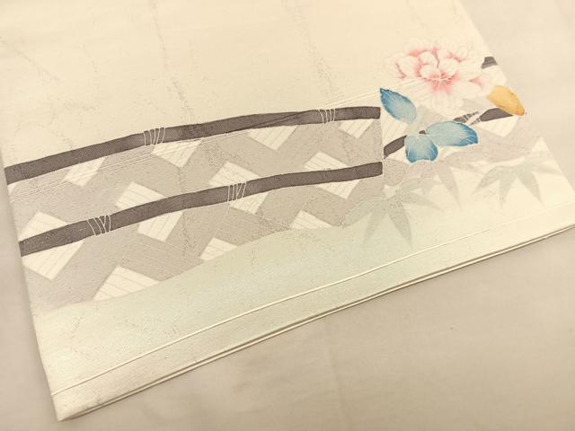 平和屋着物◎六通柄袋帯 草花文 引箔 正絹 逸品 BAAU1040hv
