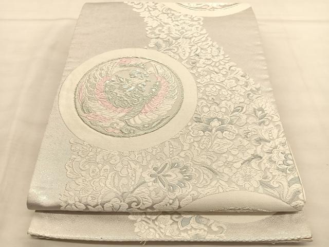 平和屋着物◎六通柄袋帯 唐織 鳳凰花丸文 銀糸 正絹 逸品 BAAU1044hv