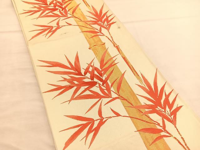 平和屋着物◎六通柄袋帯 唐織 笹竹文 金糸 正絹 逸品 BAAU1049hv