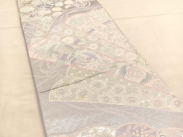 平和屋着物◎六通柄袋帯 唐織 桧扇慶祥文 銀糸 正絹 逸品 BAAU1055hv