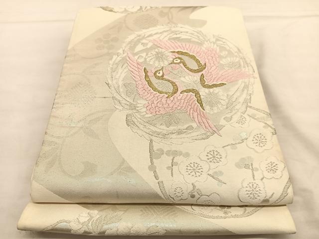 平和屋着物◎六通柄袋帯 唐織 向かい鳳凰花丸文 金銀糸 正絹 逸品 BAAU1091hv