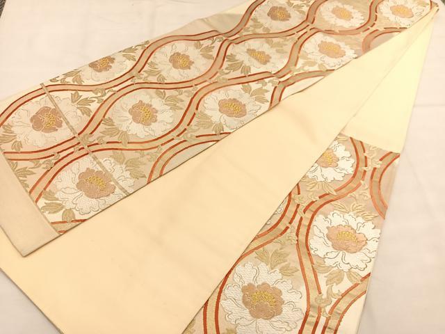 平和屋着物◎六通柄袋帯 唐織 立涌牡丹文 金糸 正絹 逸品 BAAU1095hv