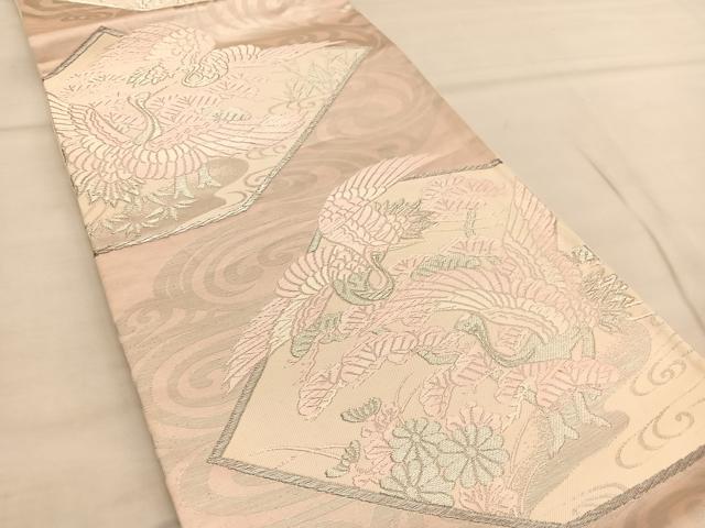 平和屋着物◎六通柄袋帯 唐織 鶴浜松文 銀糸 正絹 逸品 BAAU1114hv