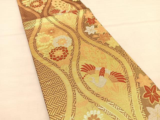 平和屋着物◎佐賀錦 六通柄袋帯 唐織 立涌孔雀花文 金糸 正絹 逸品 BAAU1134hv