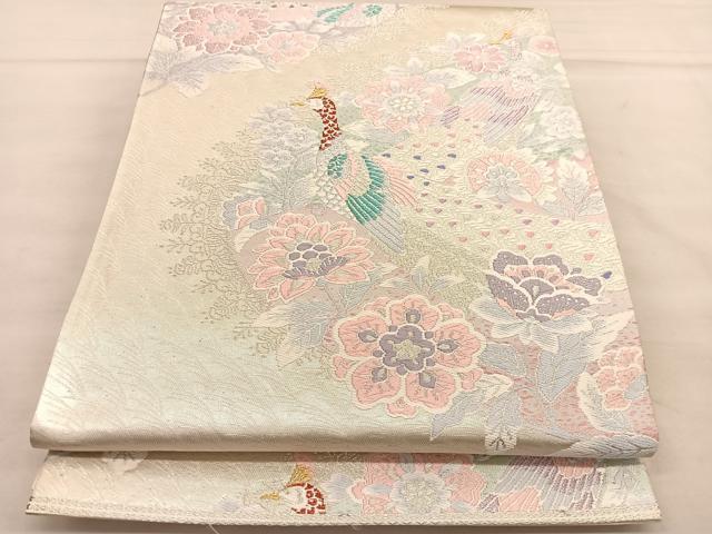 平和屋着物◎六通柄袋帯 唐織 孔雀花文 金銀糸 正絹 逸品 BAAU1138hv