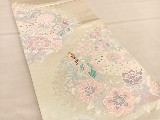 平和屋着物◎六通柄袋帯 唐織 孔雀花文 金銀糸 正絹 逸品 BAAU1138hv
