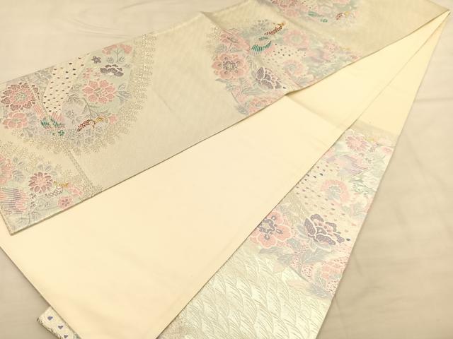 平和屋着物◎六通柄袋帯 唐織 孔雀花文 金銀糸 正絹 逸品 BAAU1138hv