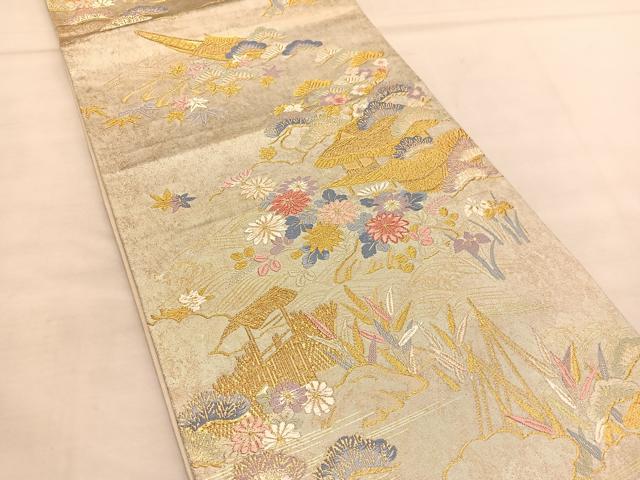 平和屋着物◎六通柄袋帯 唐織 加賀 御所解文 金糸 正絹 逸品 BAAU1212hv