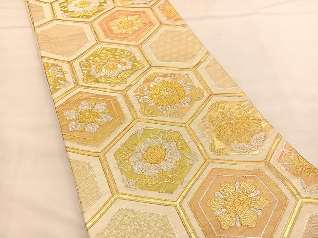 平和屋着物◎六通柄袋帯 亀甲花文 金銀糸 正絹 逸品 BAAU1219hv