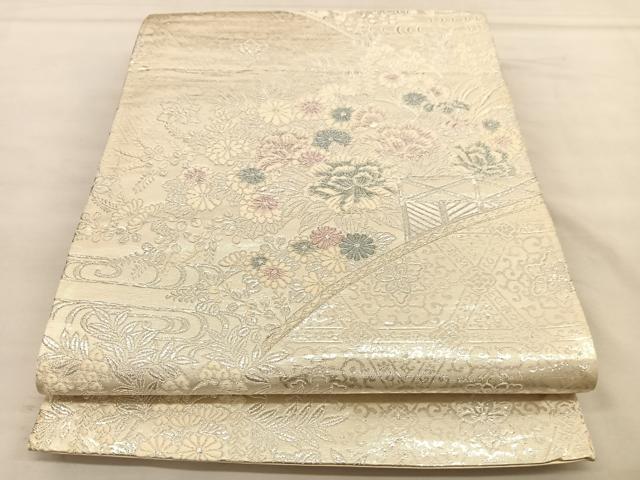 平和屋着物◎六通柄袋帯 唐織 草花文 銀糸 正絹 逸品 BAAU1225hv