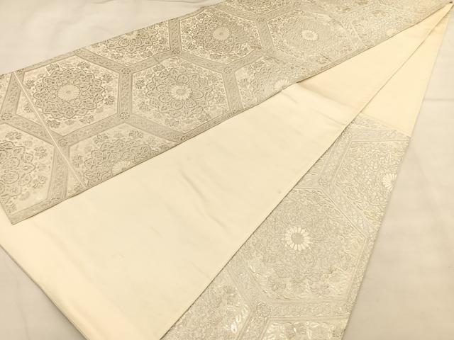 平和屋着物◎六通柄袋帯 唐織 宝相華亀甲文 銀糸 正絹 逸品 BAAU1230hv
