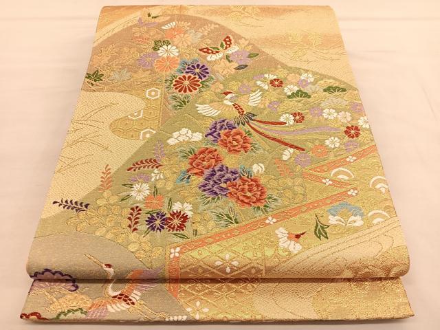 平和屋着物◎六通柄袋帯 唐織 鳳凰重山花蝶文 金糸 正絹 逸品 BAAU1241hv