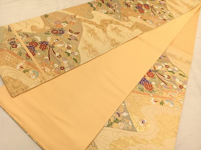 平和屋着物◎六通柄袋帯 唐織 鳳凰重山花蝶文 金糸 正絹 逸品 BAAU1241hv
