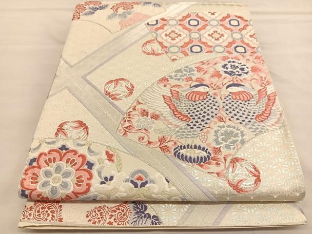 平和屋着物◎六通柄袋帯 唐織 能衣亀甲文 銀糸 正絹 逸品 BAAU1252hv