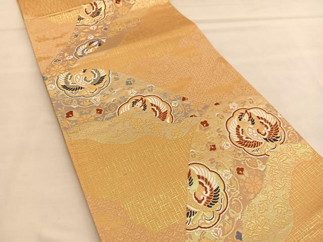 平和屋着物◎六通柄袋帯 唐織 重山鳳凰花唐草文 金糸 正絹 逸品 BAAU1258hv