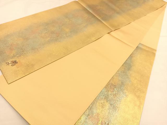 平和屋着物◎太鼓柄袋帯 唐織 花籠文 金糸 引箔 正絹 逸品 BAAU1262hv