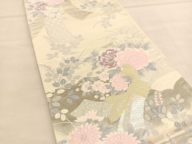 平和屋着物◎六通柄袋帯 唐織 束ね熨斗花文 プラチナ箔二重織 正絹 逸品 BAAU1265hv
