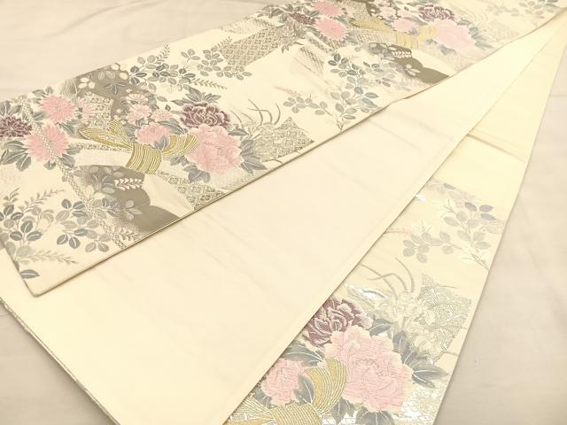 平和屋着物◎六通柄袋帯 唐織 束ね熨斗花文 プラチナ箔二重織 正絹 逸品 BAAU1265hv
