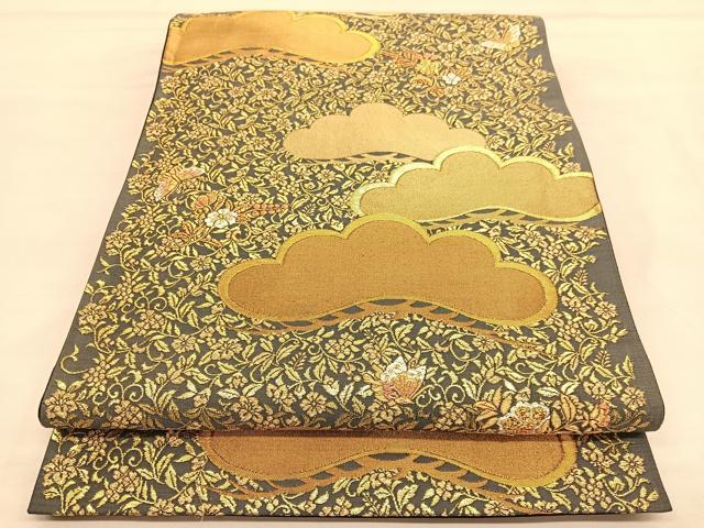 平和屋着物◎六通柄袋帯 松花蝶文 金糸 正絹 逸品 BAAU1272hv