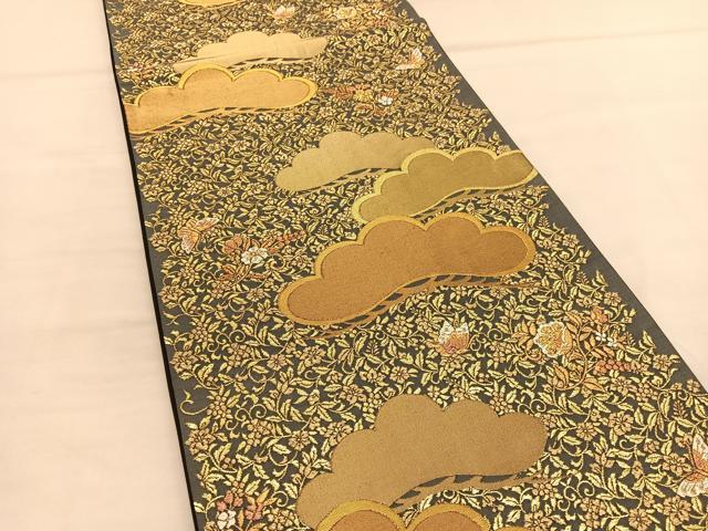 平和屋着物◎六通柄袋帯 松花蝶文 金糸 正絹 逸品 BAAU1272hv