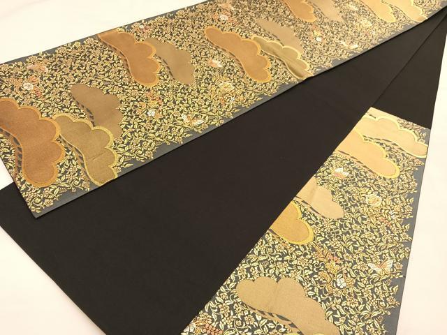平和屋着物◎六通柄袋帯 松花蝶文 金糸 正絹 逸品 BAAU1272hv
