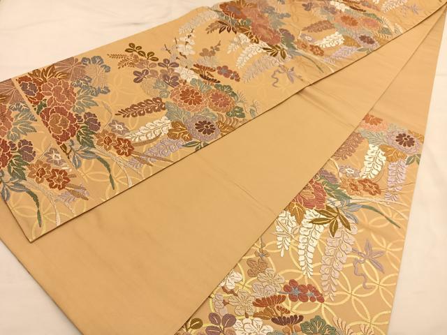 平和屋着物●六通柄袋帯 唐織 草花文 金糸 鈴乃屋扱い 正絹 逸品 未使用 BAAU1273hv