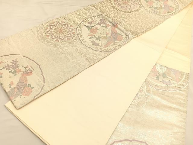 平和屋着物◎六通柄袋帯 唐織 花鳥絵皿文 銀糸 正絹 逸品 BAAU1297hv