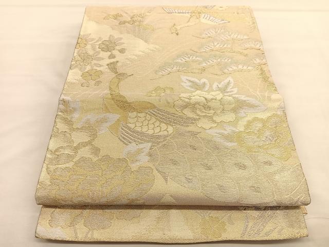 平和屋着物◎佐賀錦 六通柄袋帯 孔雀花文 金糸 正絹 逸品 BAAU1299hv