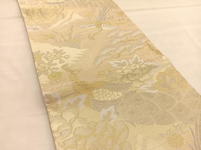 平和屋着物◎佐賀錦 六通柄袋帯 孔雀花文 金糸 正絹 逸品 BAAU1299hv