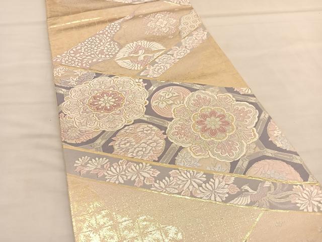 平和屋着物◎西陣 六通柄袋帯 唐織 宝相華双鶴花文 金銀糸 証紙付き 正絹 逸品 BAAU1310hv