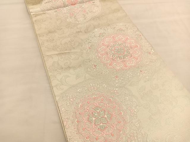 平和屋着物◎六通柄袋帯 唐織 宝相華 銀糸 正絹 逸品 BAAU1312hv