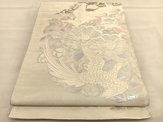 平和屋着物◎六通柄袋帯 唐織 花鳥文 銀糸 正絹 逸品 BAAU1319hv