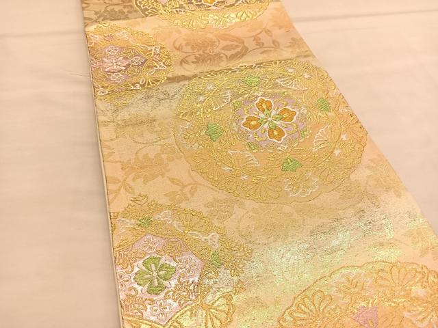 平和屋着物◎六通柄袋帯 花丸文 金銀糸 正絹 逸品 BAAU1323hv