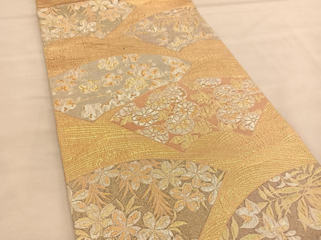 平和屋着物◎六通柄袋帯 地紙花文 ふくれ織 金銀糸 正絹 逸品 BAAU1324hv