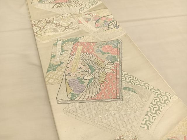 平和屋着物◎六通柄袋帯 唐織 冊子鶴花文 金銀糸 正絹 逸品 BAAU1339hv