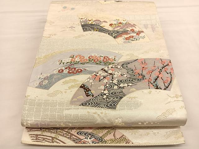 平和屋着物◎六通柄袋帯 唐織 琳派扇面文 九百錦 金銀糸 正絹 逸品 BAAU1355hv