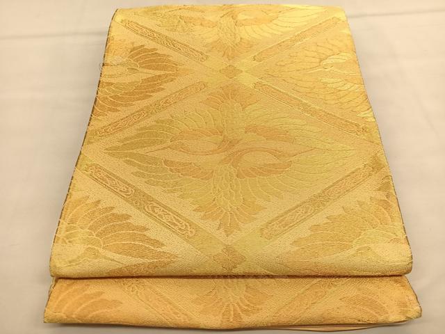 平和屋着物◎六通柄袋帯 双鶴文 金糸 正絹 逸品 BAAU1364hv