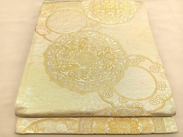 平和屋着物◎六通柄袋帯 花鳥絵皿文 金銀糸 正絹 逸品 BAAU1373hv