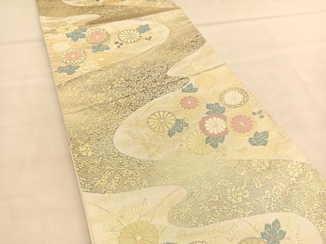 平和屋着物◎六通柄袋帯 唐織 流水菊文 金糸 正絹 逸品 BAAU1384hv