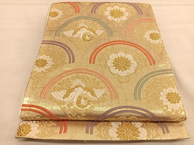平和屋着物◎六通柄袋帯 唐織 鳳凰花青海波 金銀糸 正絹 逸品 BAAU1386hv
