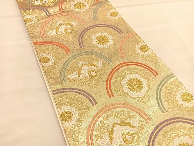平和屋着物◎六通柄袋帯 唐織 鳳凰花青海波 金銀糸 正絹 逸品 BAAU1386hv