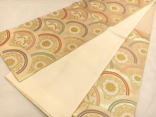 平和屋着物◎六通柄袋帯 唐織 鳳凰花青海波 金銀糸 正絹 逸品 BAAU1386hv